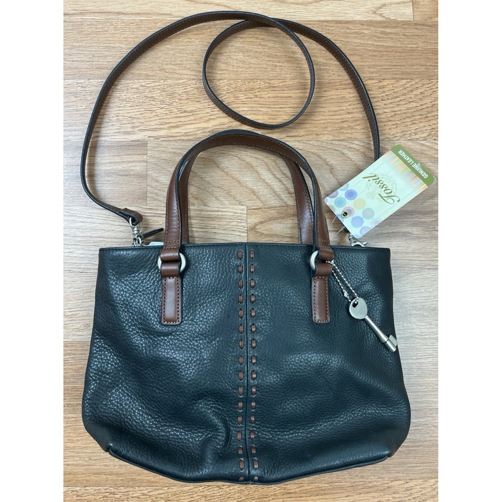 Vintage Fossil Black Coronado Satchel Purse Handbag Pebbled Leather NEW